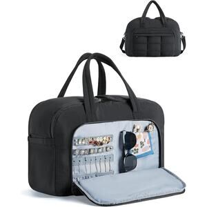 Black Weekender Travel Bag w/ Built-In Jewelry Organizer – Carry-On Size Duffel